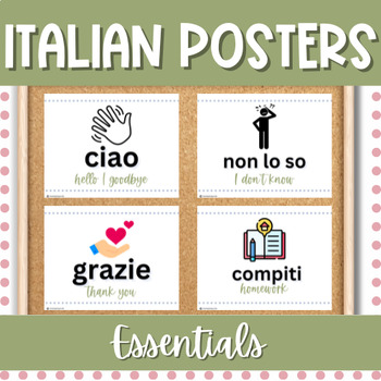 Preview of Italian Essential Words & Phrases Posters | CI Classroom Decor | Novice Support