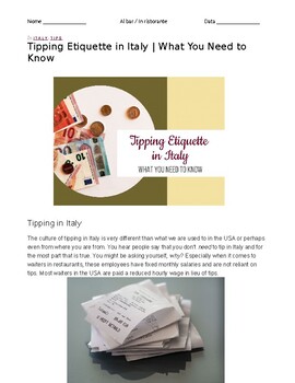Preview of Italian Etiquette for Tipping in Italy Intercultural Competencies (Food Unit)