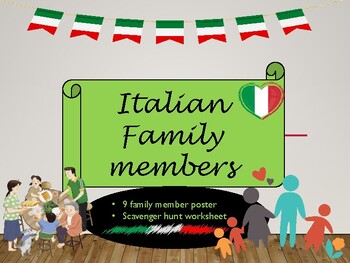 Preview of Italian Family Member posters and scavenger hunt