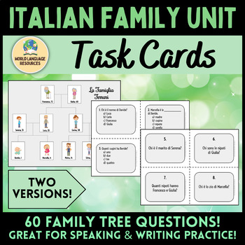 Preview of Italian Family Unit: Speaking & Writing Task Cards - La famiglia