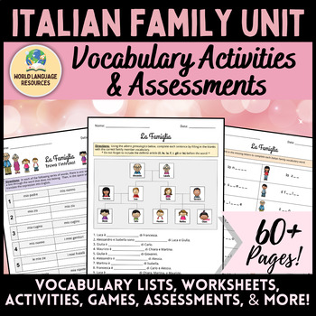 Preview of Italian Family Unit: Vocabulary Activities & Assessments - La famiglia