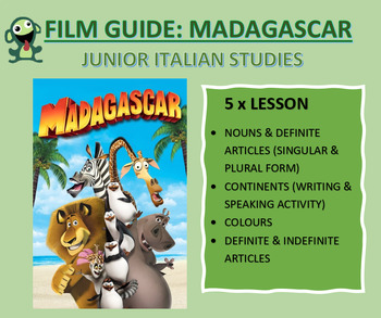 Preview of Italian Film Guide: Madagascar (Vocab, Grammar, Activities)