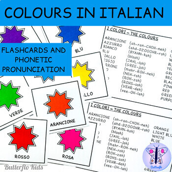 Preview of Flashcards Italian Colors I Colori with phonetic pronunciation