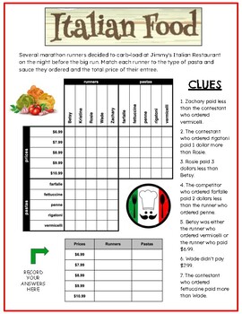 Preview of Italian Food - Critical Thinking Grid Logic Puzzle with Zentangle to Color