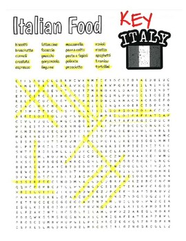 Italian Food - Difficult Wordsearch, KEY and 2 Zentangles to Color