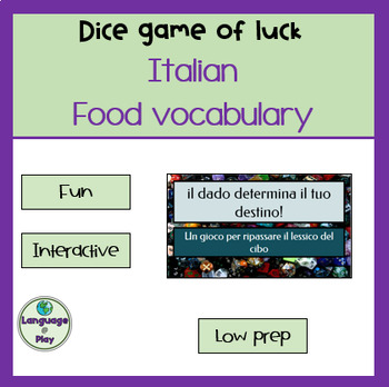 Preview of Italian Food Il Cibo Vocabulary Editable Game of Knowledge and Luck