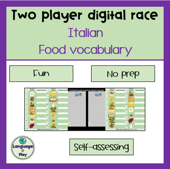Preview of Italian Food Il Cibo Vocabulary Two Player Digital Race Self Checking Game