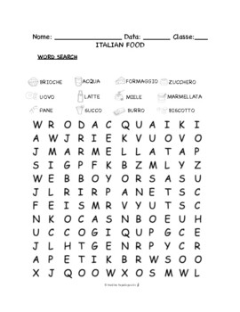 Preview of Italian Food PUZZLES & WORKSHEETS | Crossword, Matching, Word search + MORE