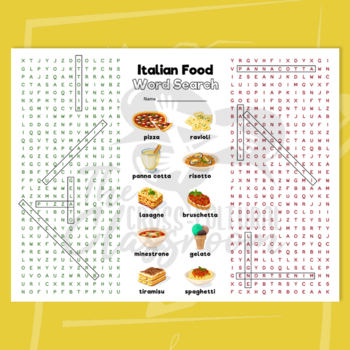 Italian Food Word Search by The Cross-Cultural Classroom | TPT