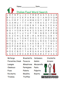 Italian Food Word Search Puzzle Activity! by LailaBee | TPT