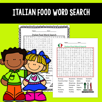 Preview of Italian Food Word Search Puzzle Activity!