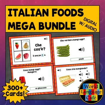 Preview of ITALIAN FOODS BOOM CARDS ⭐ Italian Digital Flashcards ⭐ Foods Drinks Bundle
