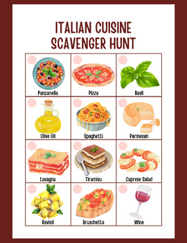 Preview of Italian Foods Scavenger Hunt | Italian Cuisine Activity | PDF Download