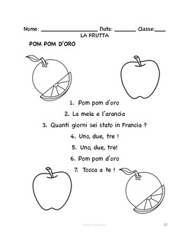 Preview of Italian Fruit SONG & COLORING PAGE | Pom pom d’oro