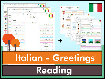 Preview of Italian Greetings Reading Worksheet Bundle K to 6