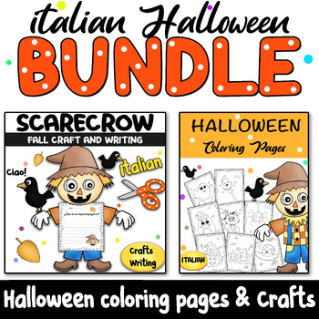 Preview of Italian Halloween Coloring Pages & Fall Craft Scarecrow Bundle + writing