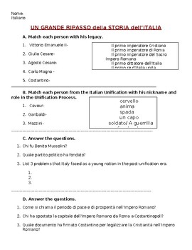 Preview of Italian History of Italy Review Worksheet