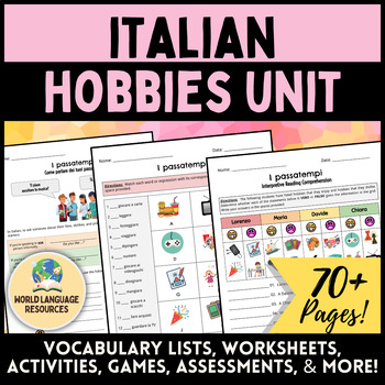 Preview of Italian Hobbies Unit - I passatempi in italiano e il verbo piacere