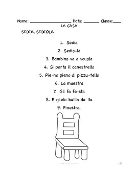 Preview of Italian House SONG & COLORING PAGE | Sedia, sediola, Dieci sul letto