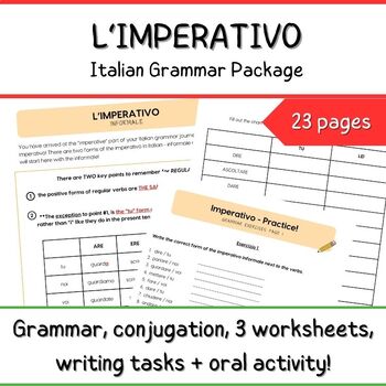 Preview of Italian Imperativo Verbs - Imperativo Worksheets + Reference and Activities