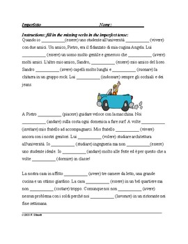 Preview of Italian Imperfect Tense Worksheet - Imperfetto