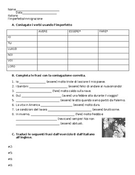 Preview of Italian Imperfect Tense and Immigration Vocabulary Practice