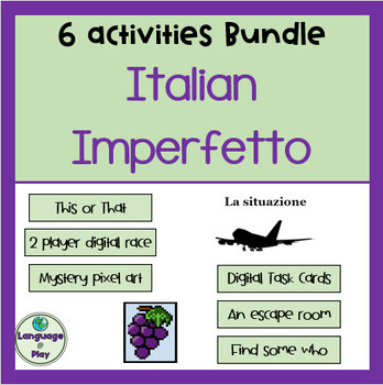 Preview of Italian Imperfect 6 Activities Bundle Task Cards, Games, + Escape Room