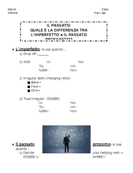 Preview of Italian Imperfetto vs Passato Prossimo Notes