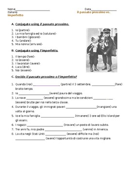 Preview of Italian Imperfetto vs Passato Prossimo Past Tense Practice Worksheet