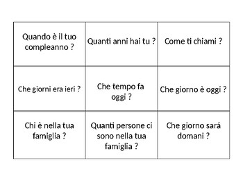 Preview of Italian Interpersonal Speaking Cards Pair / Group of Three Warm-Up