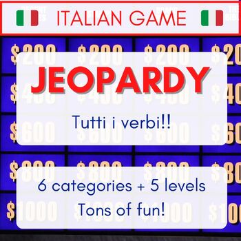Preview of Italian Jeopardy - All the Verbs! (pres, pp, imp, fut, cond, imperativo) - PPT