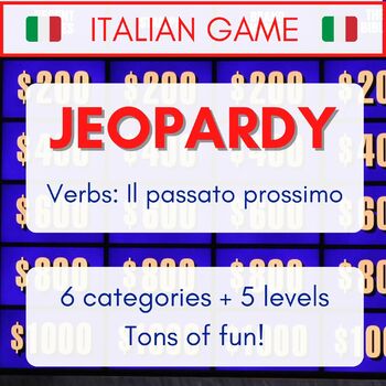 Preview of Italian Jeopardy -- Passato prossimo verbs -- PPT Game with music!