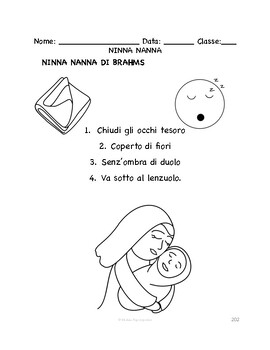 Preview of Italian Lullaby | SONG LYRICS & COLORING PAGES | Ninna nanna di Brahms...