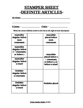 Preview of Italian Made Simple: Definite Articles Assessment Sheet