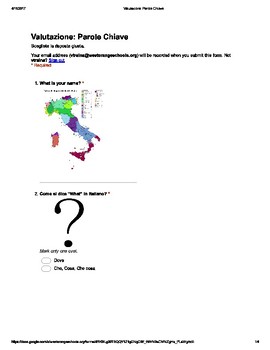 Preview of Italian Made Simple: Keywords Assessment (Multiple Choice)