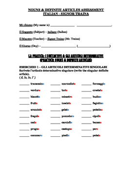 Preview of Italian Made Simple: Long Assessment on Definite Articles