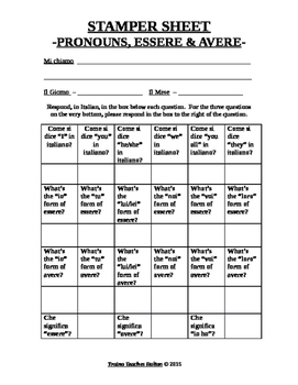 Preview of Italian Made Simple: Pronouns, Essere & Avere Activity Sheet