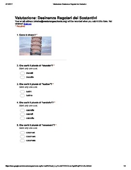 Preview of Italian Made Simple: Regular Noun Endings Assessment (Multiple Choice)