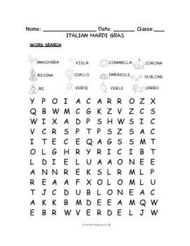 Preview of Italian Mardi Gras PUZZLES & WORKSHEETS | Crossword, Matching, Word search