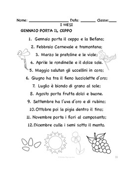 Italian Months SONG & COLORING PAGE | Trenta giorni ha novembre ...