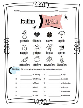Preview of Italian Months Of The Year Worksheet Packet