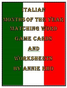 Preview of Italian Months of the Year Matching Word Game and Worksheets