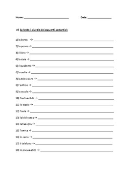 Preview of Italian Nouns Singular and Plural Number (Plurale e Singolare) Woksheets