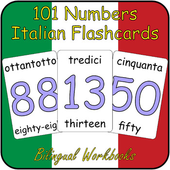 Preview of Italian Number 0-100 Flash Cards- English to Italian Bilingual Number Flashcards