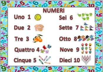 Preview of Italian/English Number - Poster, Matching Game and Worksheets