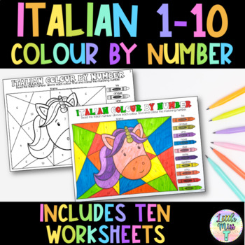 Preview of Italian Numbers 1-10 - Colour by Number - No Prep - Italian Worksheets