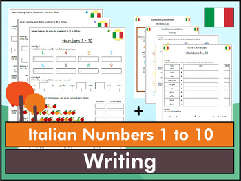 Preview of Italian Numbers 1 to 10 Writing Bundle - K to 6