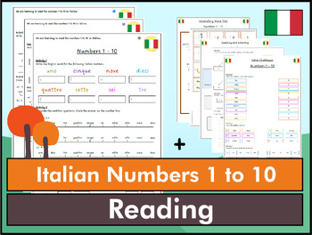 Preview of Italian Numbers 1 to 10 Reading Bundle - K to 6