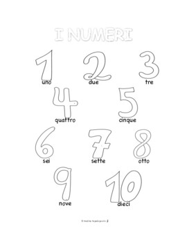 Preview of Italian Numbers COLORING & HANDWRITING PAGES