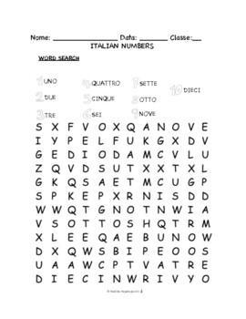 Preview of Italian Numbers PUZZLES & WORKSHEETS | Crossword, Matching, Word search + MORE